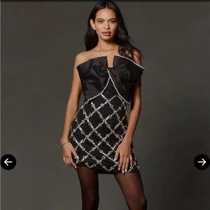 Anthropology Maeve Strapless Bow Sequin Mini Dress 4 NWT